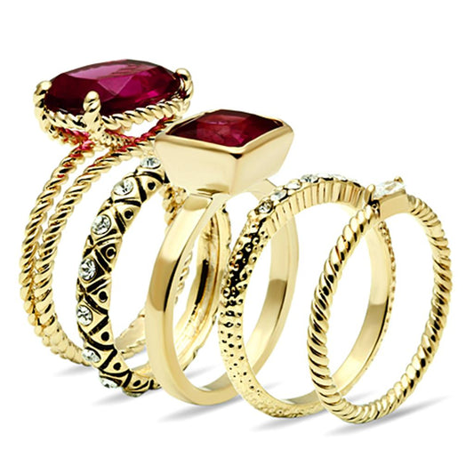 LO2548 - Gold Brass Ring with Synthetic Synthetic Glass in Ruby-1