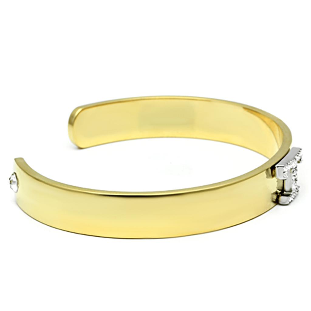 LO2589 - Gold+Rhodium White Metal Bangle with Top Grade Crystal in Clear-2