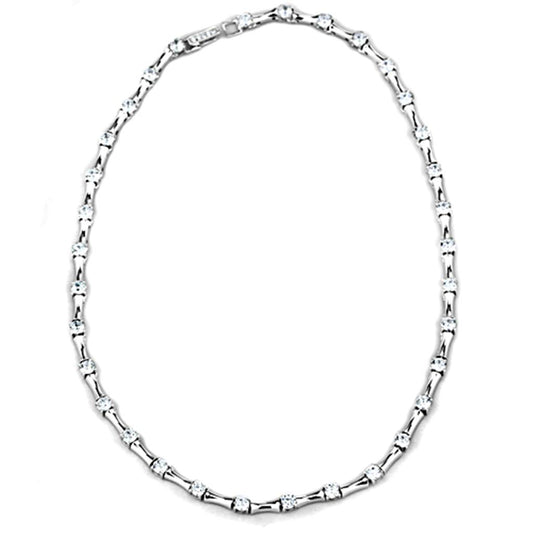 LO2709 - Rhodium Brass Necklace with AAA Grade CZ in Clear-1