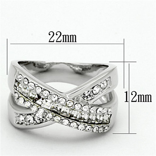 LO2942 - Rhodium Brass Ring with Top Grade Crystal in Clear-1