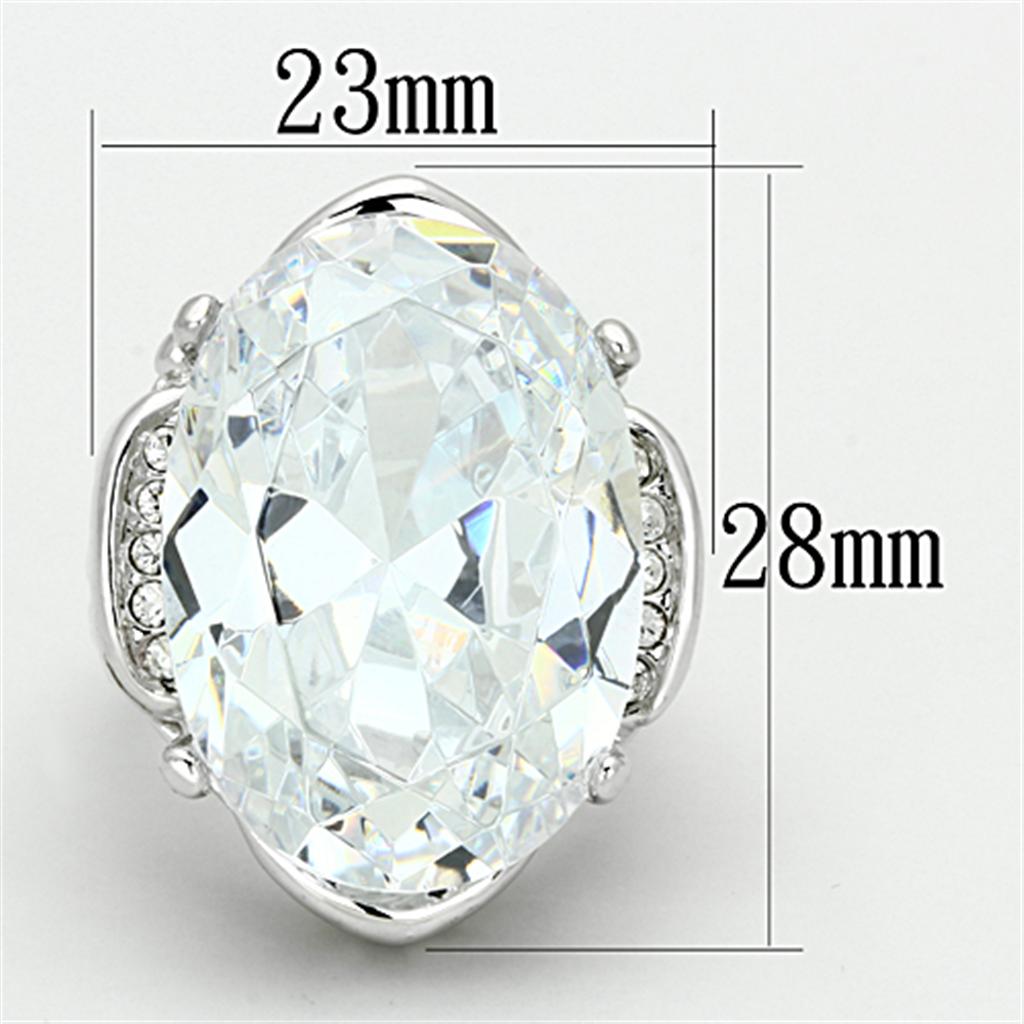 LO2950 - Rhodium Brass Ring with AAA Grade CZ in Clear-1