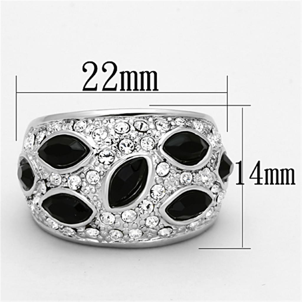 LO2957 - Rhodium Brass Ring with Synthetic Cat Eye in Jet-1