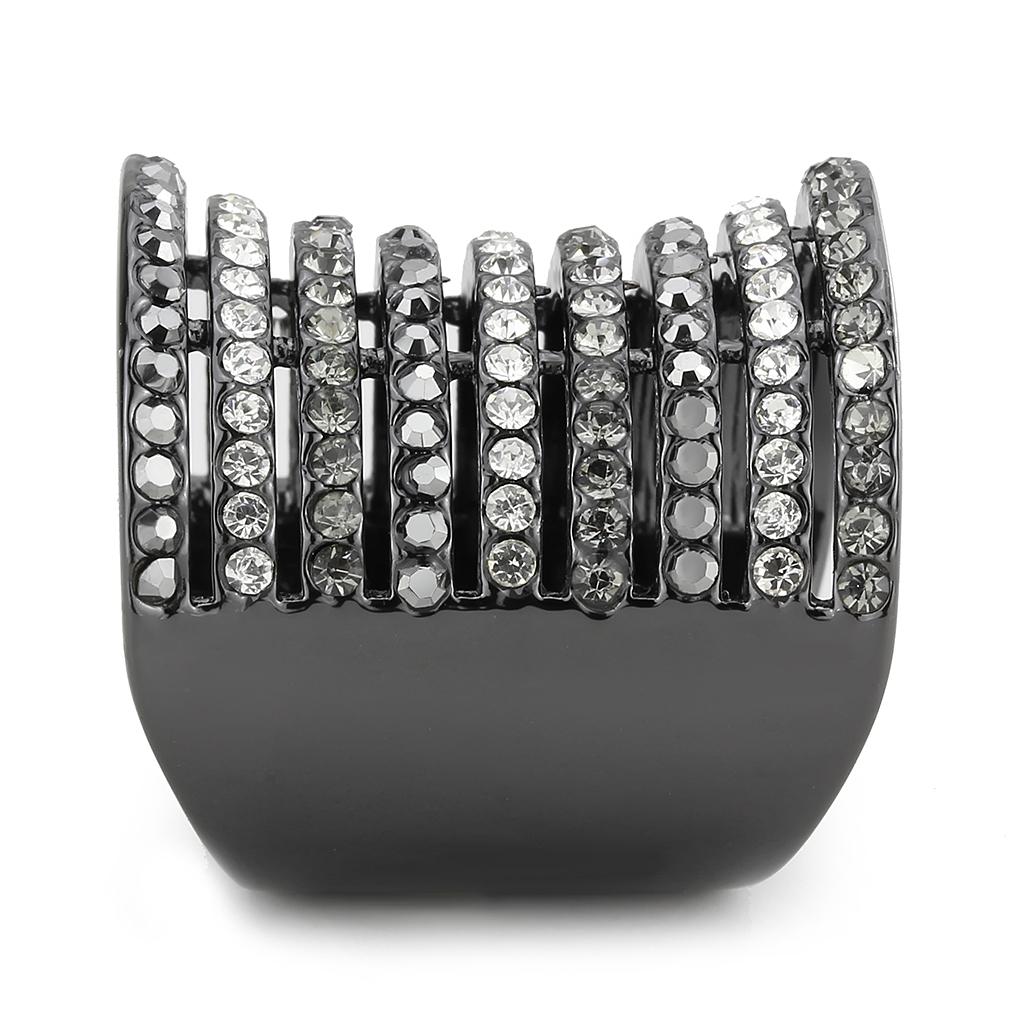 LO2967 - Ruthenium Brass Ring with Top Grade Crystal in Black Diamond-3