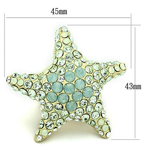 LO2972 - Gold Brass Ring with Top Grade Crystal in Multi Color-1