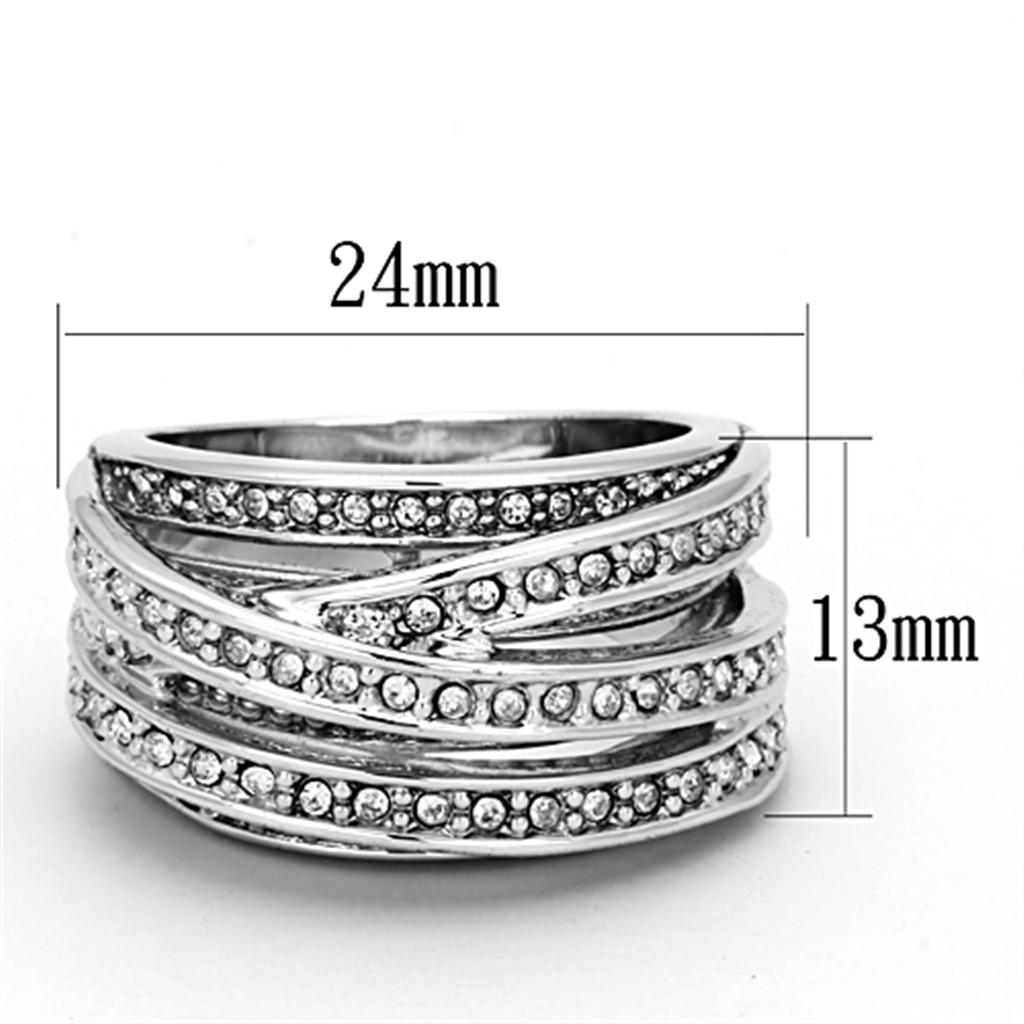 LO2995 - Rhodium Brass Ring with Top Grade Crystal in Clear-1