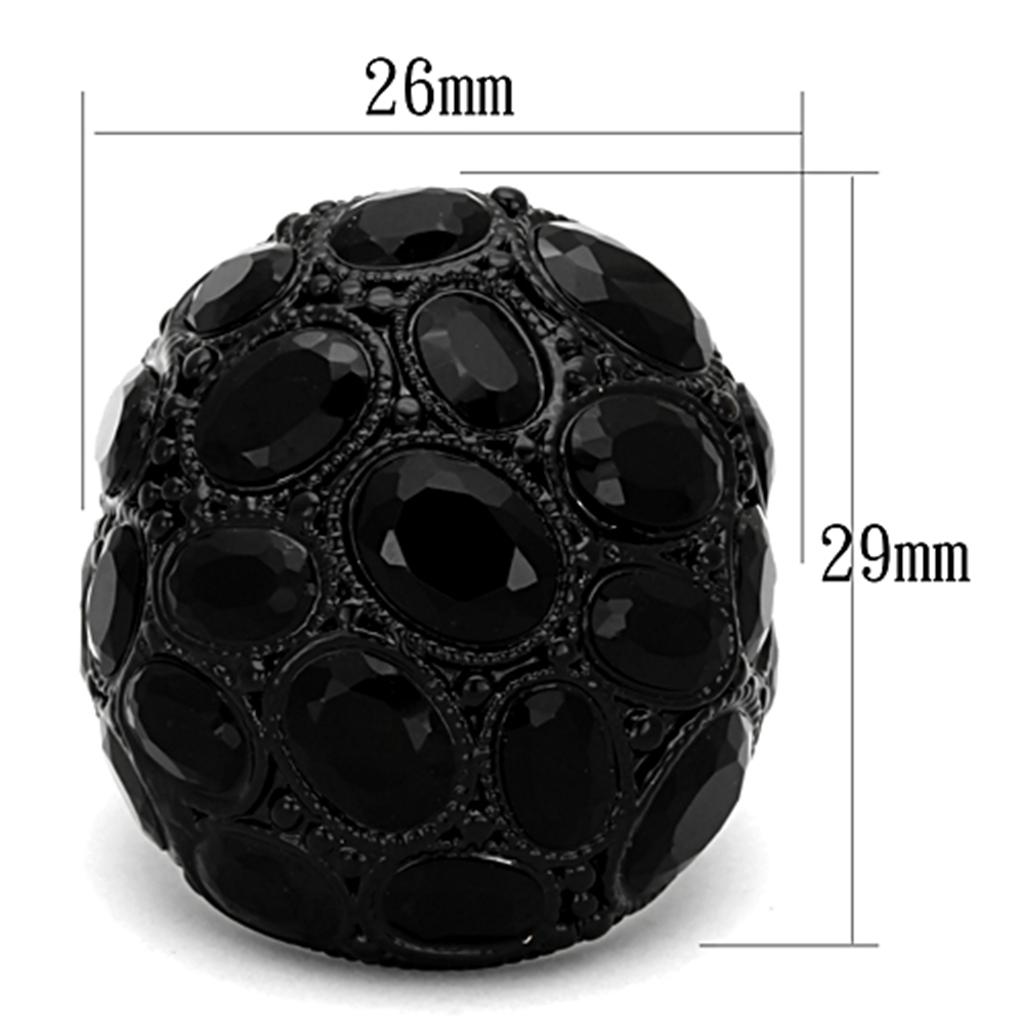 LO3000 - Ruthenium Brass Ring with Synthetic Synthetic Glass in Jet-1