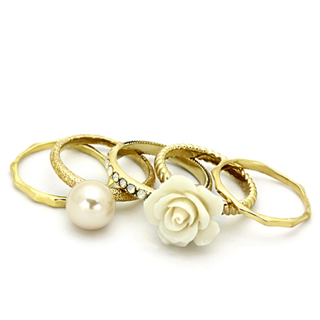 LO3008 - Gold Brass Ring with Synthetic Pearl in White-1