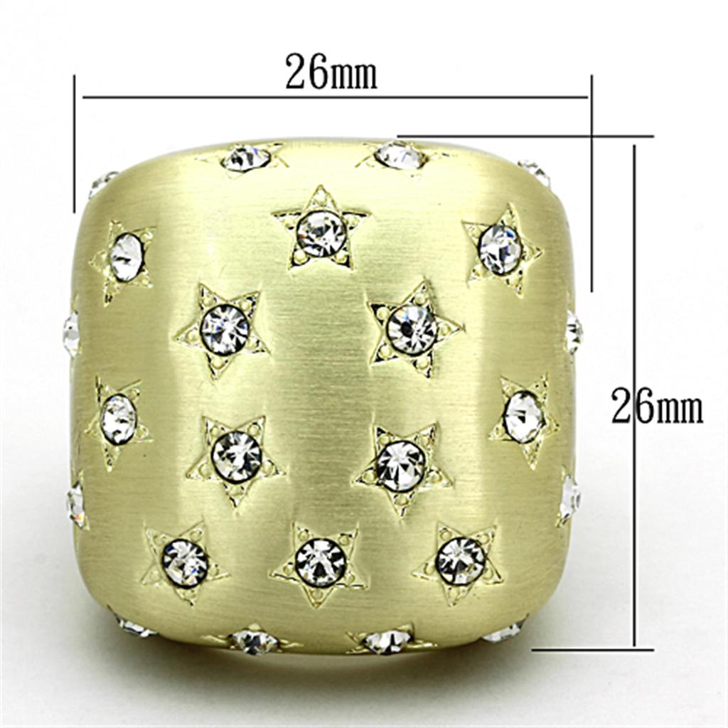 LO3037 - Gold & Brush Brass Ring with Top Grade Crystal in Clear-1