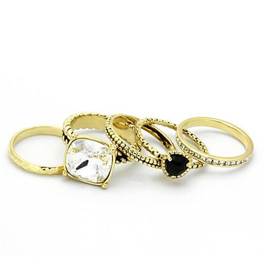 LO3059 - Gold Brass Ring with Top Grade Crystal in Clear-1