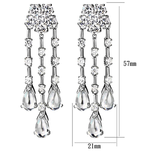 LO3076 - Rhodium Brass Jewelry Sets with AAA Grade CZ in Clear-1