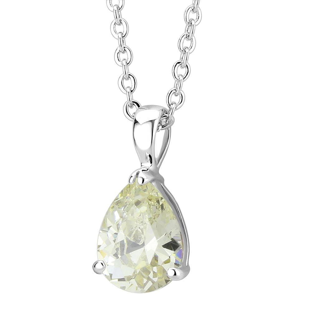 LO311 - Rhodium Brass Chain Pendant with AAA Grade CZ in Citrine Yellow-2