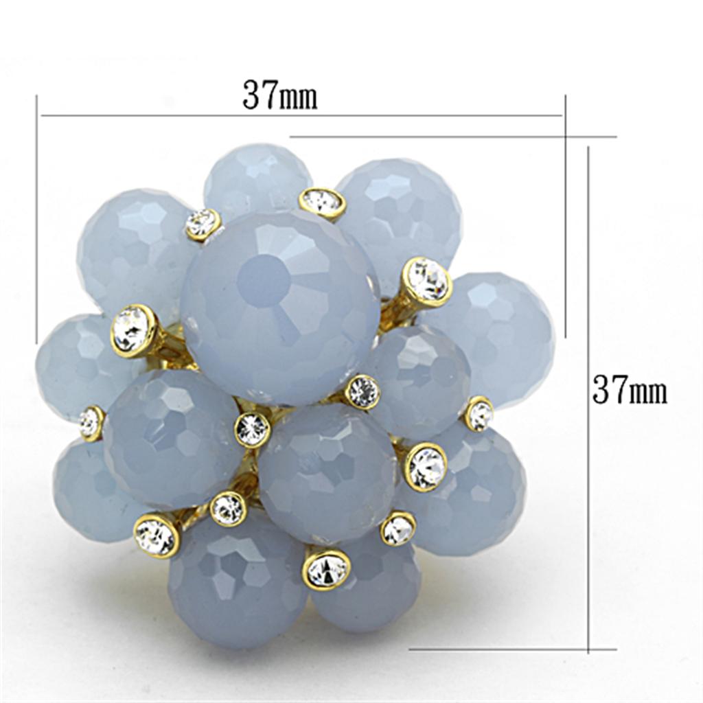 LO3214 - Gold Brass Ring with Synthetic Synthetic Glass in Gray-1