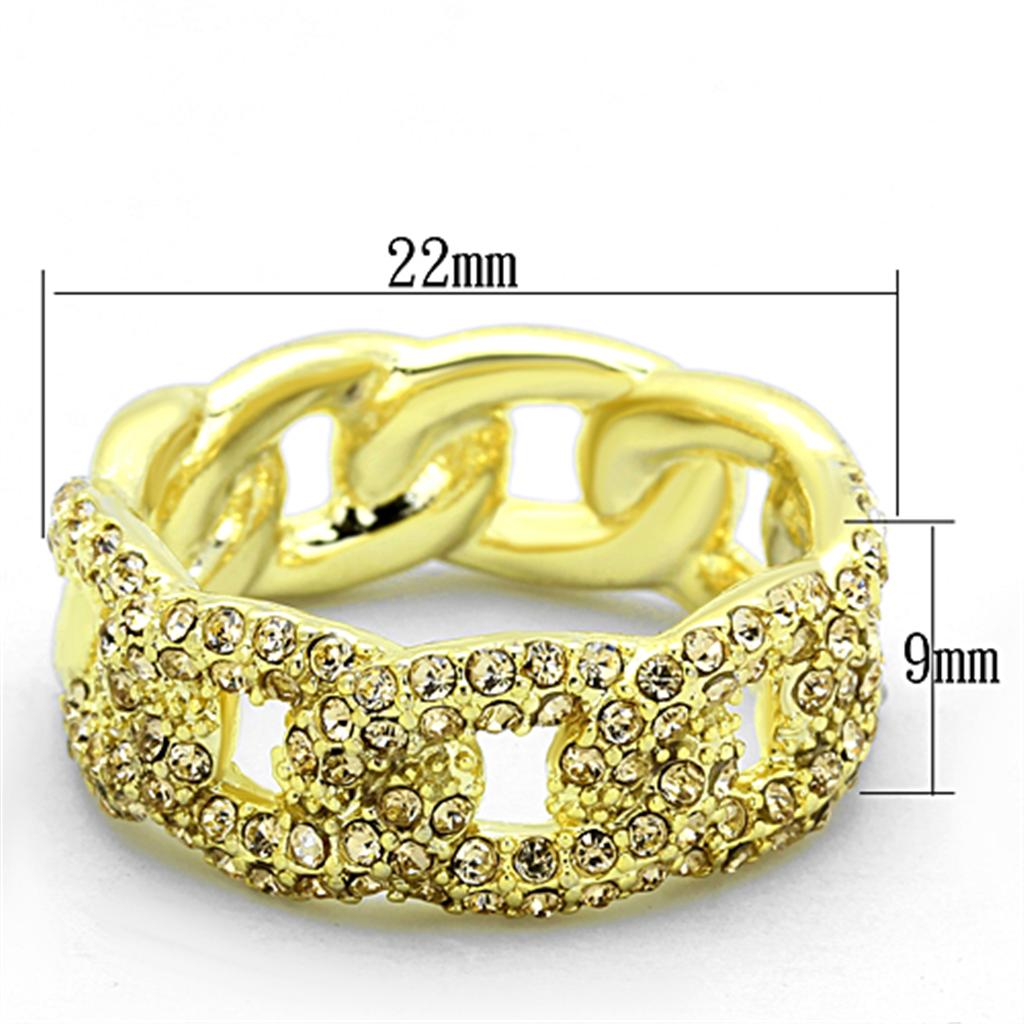 LO3215 - Gold Brass Ring with Top Grade Crystal in Light Smoked-1