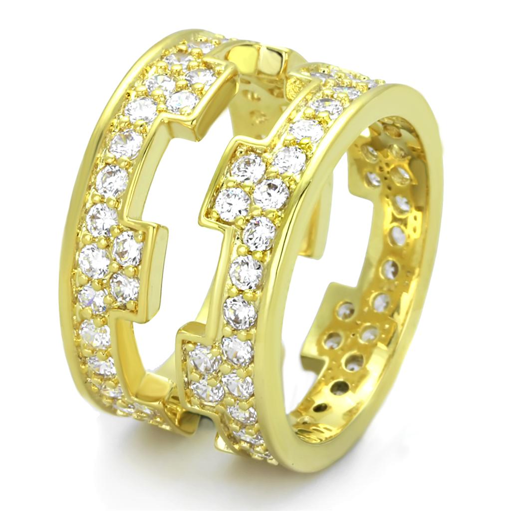 LO3349 - Gold Brass Ring with AAA Grade CZ in Clear-2
