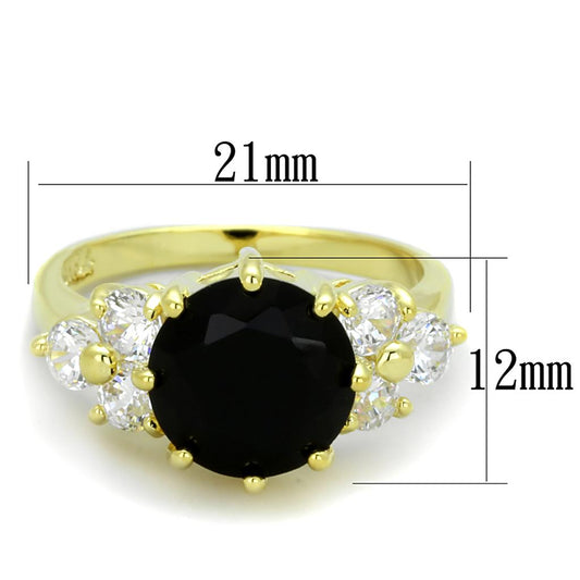LO3386 - Gold Brass Ring with Synthetic Synthetic Glass in Jet-1