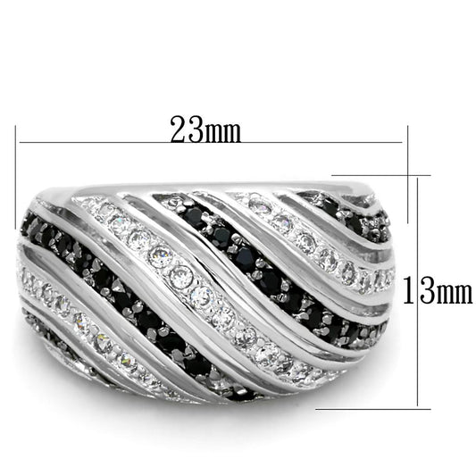 LO3399 - Rhodium + Ruthenium Brass Ring with AAA Grade CZ in Black Diamond-1