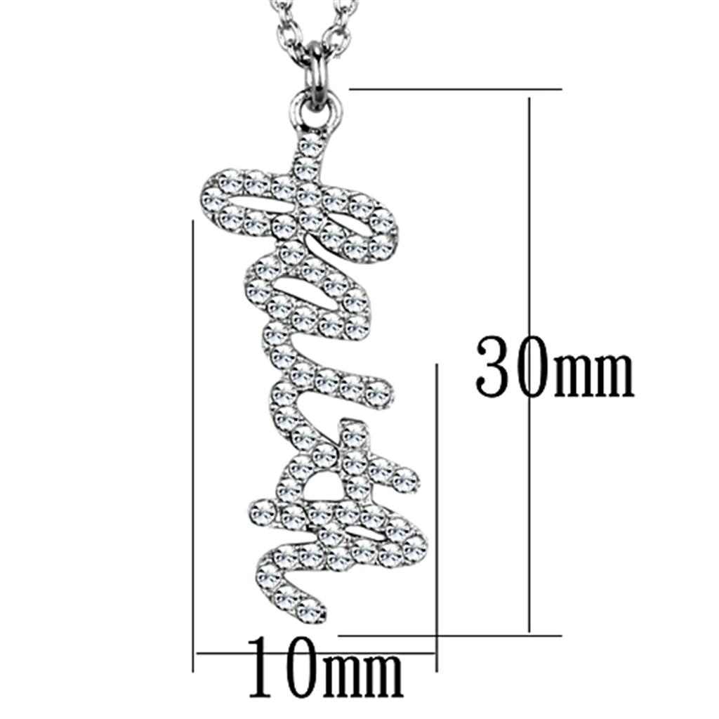 LO3488 - Rhodium Brass Chain Pendant with Top Grade Crystal in Clear-1