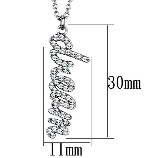 LO3489 - Rhodium Brass Chain Pendant with Top Grade Crystal in Clear-1