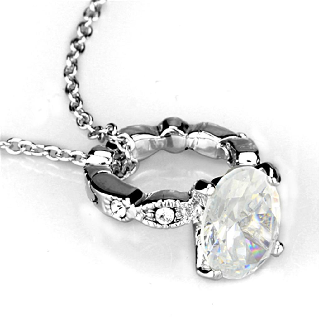 LO3494 - Rhodium Brass Pendant with AAA Grade CZ in Clear-2
