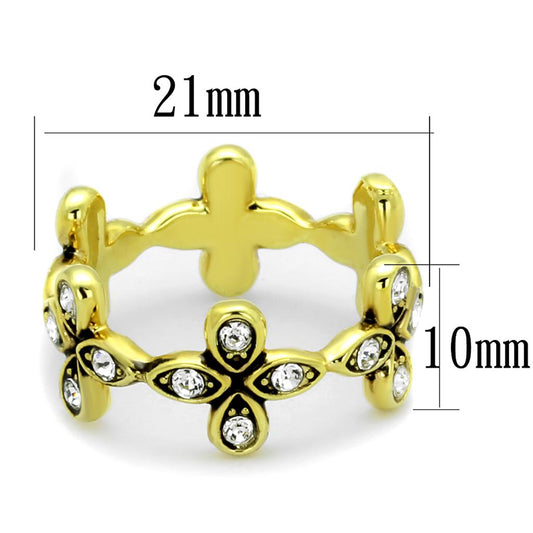 LO3518 - Gold Brass Ring with Top Grade Crystal in Clear-1