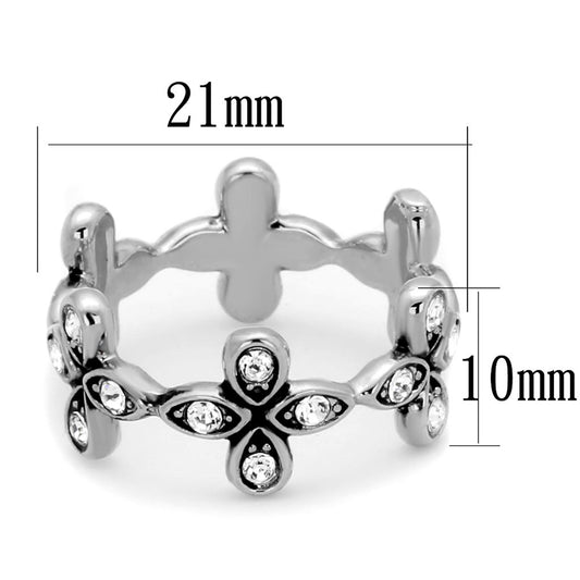 LO3519 - Rhodium Brass Ring with Top Grade Crystal in Clear-1