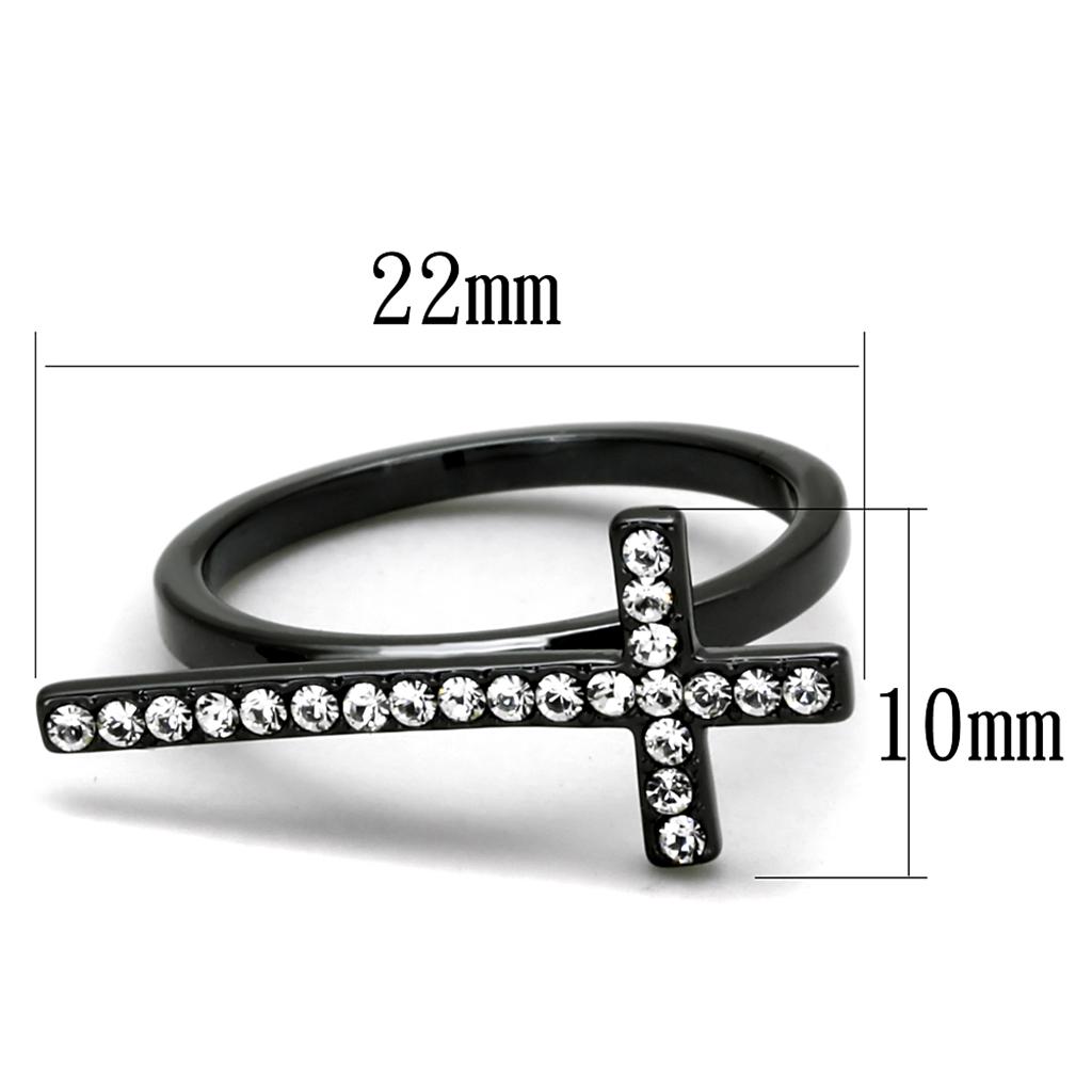 LO3522 - TIN Cobalt Black Brass Ring with Top Grade Crystal in Clear-1