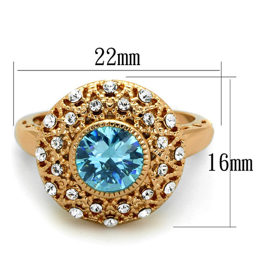 LO3535 - Rose Gold Brass Ring with AAA Grade CZ in Sea Blue-1