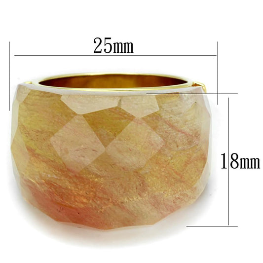 LO3582 - Gold Brass Ring with Synthetic Synthetic Glass in Light Peach-1