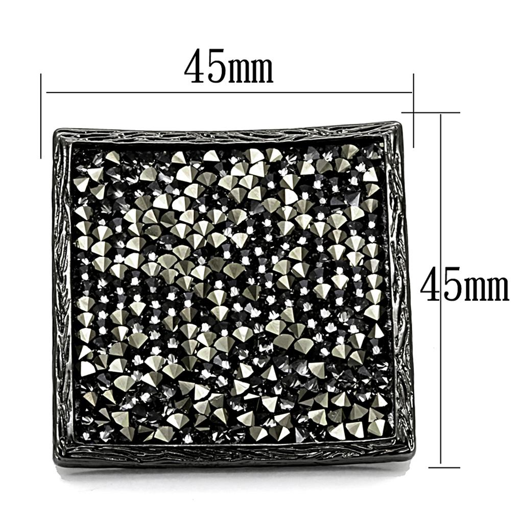 LO3589 - TIN Cobalt Black Brass Ring with Top Grade Crystal in Light Gray-1