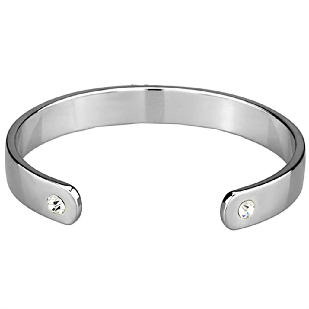 LO3631 - Reverse Two-Tone White Metal Bangle with Top Grade Crystal in Clear-1