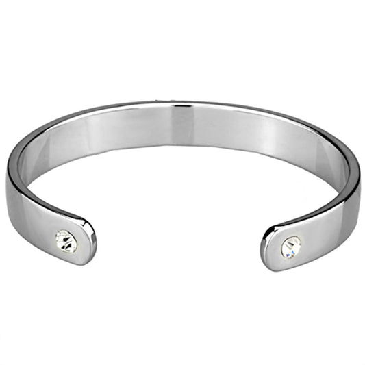 LO3635 - Reverse Two-Tone White Metal Bangle with Top Grade Crystal in Clear-1