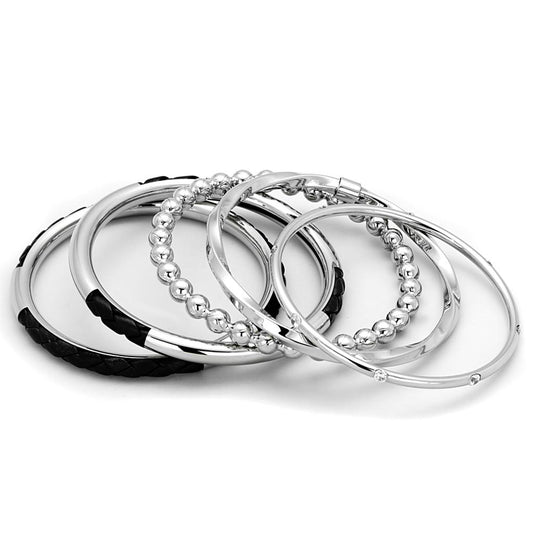 LO3640 - High polished (no plating) Stainless Steel Bangle with AAA Grade CZ in Clear-1