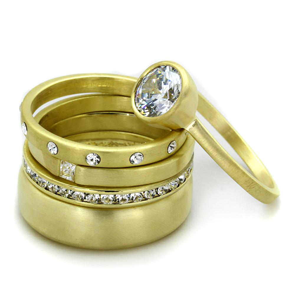 LO3645 - Gold & Brush Brass Ring with AAA Grade CZ in Clear-1