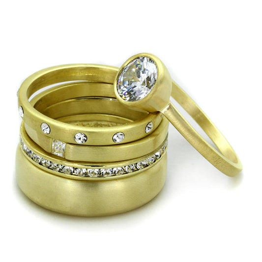 LO3645 - Gold & Brush Brass Ring with AAA Grade CZ in Clear-1