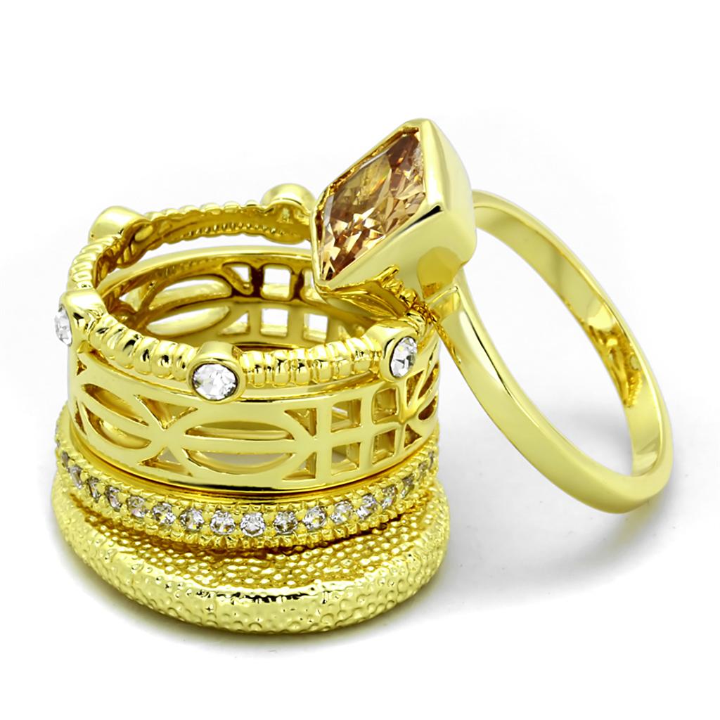 LO3647 - Gold Brass Ring with AAA Grade CZ in Champagne-1