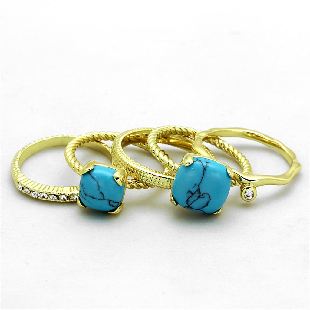 LO3650 - Gold Brass Ring with Synthetic Turquoise in Sea Blue-1