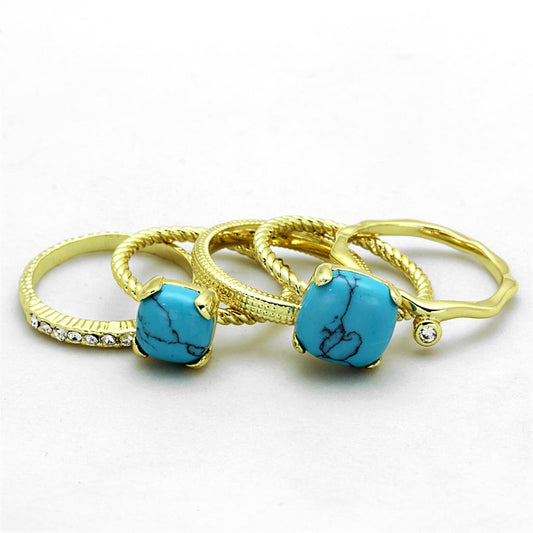 LO3650 - Gold Brass Ring with Synthetic Turquoise in Sea Blue-1