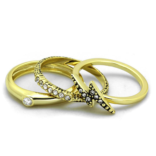 LO3651 - Gold Brass Ring with Top Grade Crystal in Clear-1