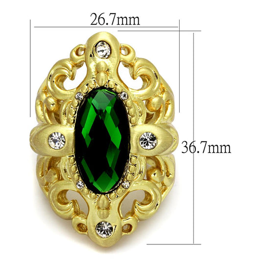 LO3665 - Gold & Brush Brass Ring with Synthetic Synthetic Glass in Emerald-1