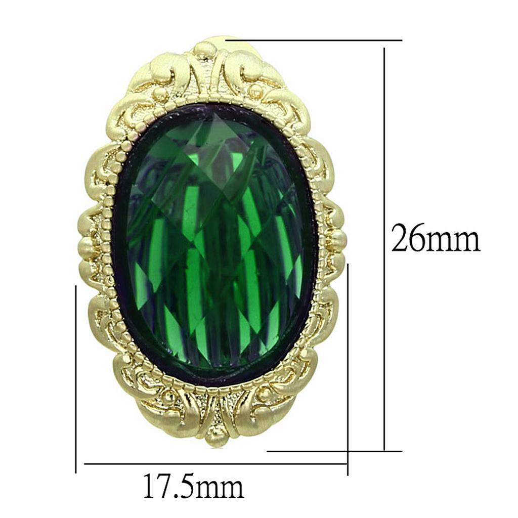 LO3668 - Gold & Brush Brass Earrings with Synthetic Synthetic Stone in Emerald-1