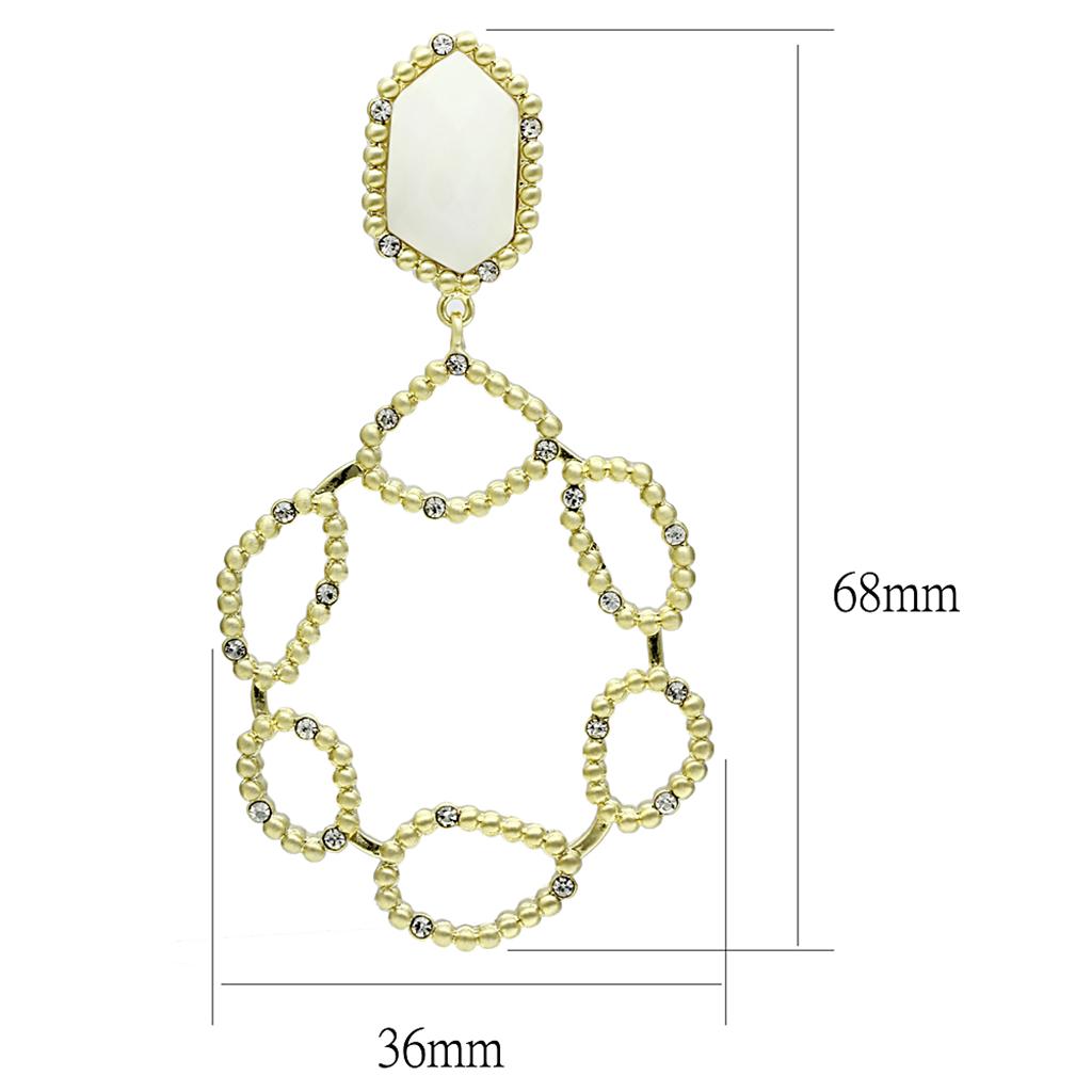 LO3693 - Gold & Brush Brass Earrings with Synthetic Synthetic Stone in White-1