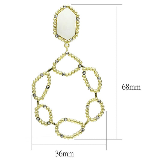 LO3693 - Gold & Brush Brass Earrings with Synthetic Synthetic Stone in White-1