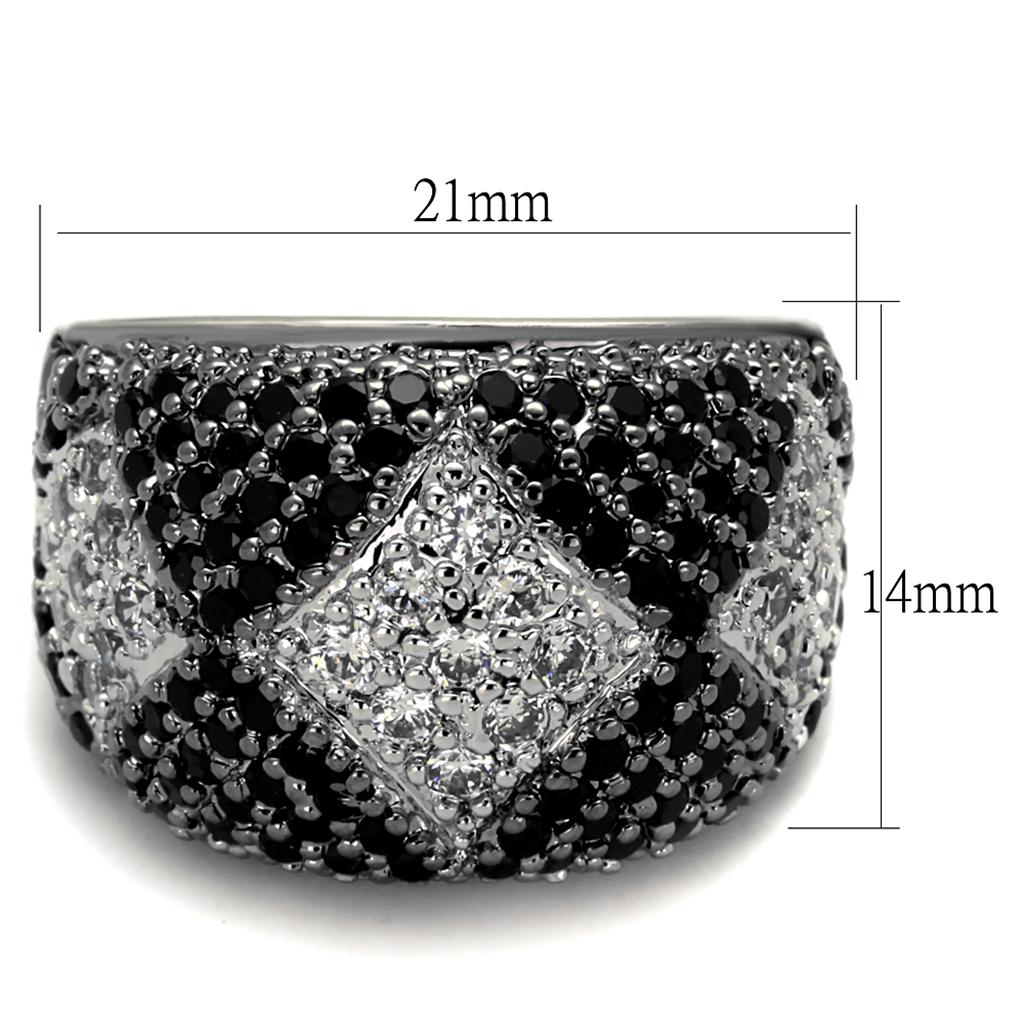 LO3738 - Rhodium + Ruthenium Brass Ring with AAA Grade CZ in Black Diamond-1