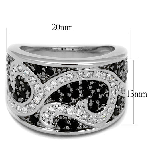 LO3739 - Rhodium + Ruthenium Brass Ring with AAA Grade CZ in Black Diamond-1