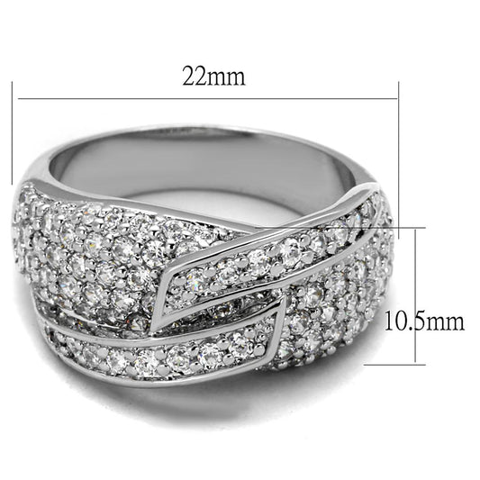 LO3741 - Rhodium Brass Ring with AAA Grade CZ in Clear-1