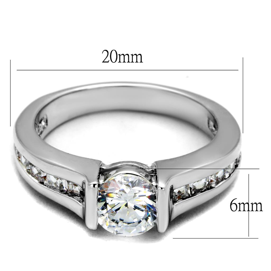 LO3744 - Rhodium Brass Ring with AAA Grade CZ in Clear-1