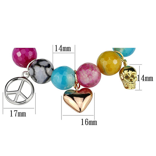 LO3787 - Rhodium + Gold + Rose Gold Brass Bracelet with Synthetic Onyx in Multi Color-1