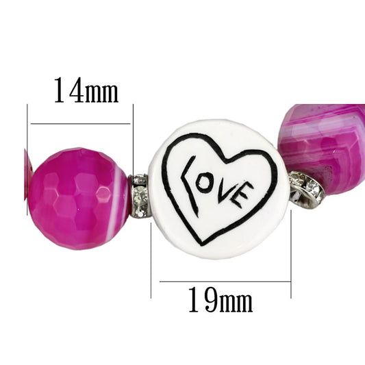 LO3789 - Antique Silver Brass Bracelet with Synthetic Onyx in Fuchsia-1