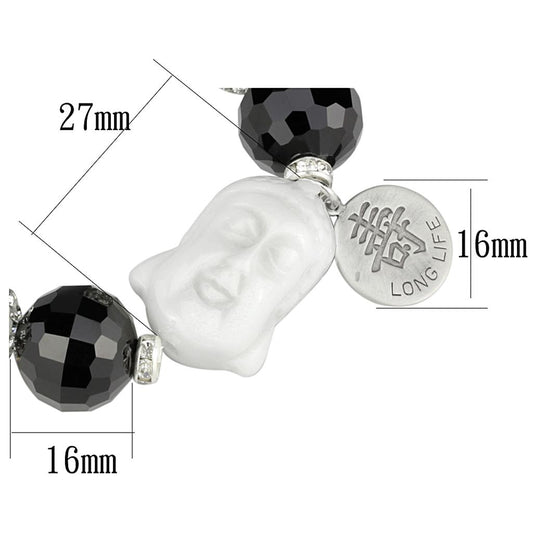 LO3792 - Antique Silver White Metal Bracelet with Synthetic Synthetic Glass in Jet-1