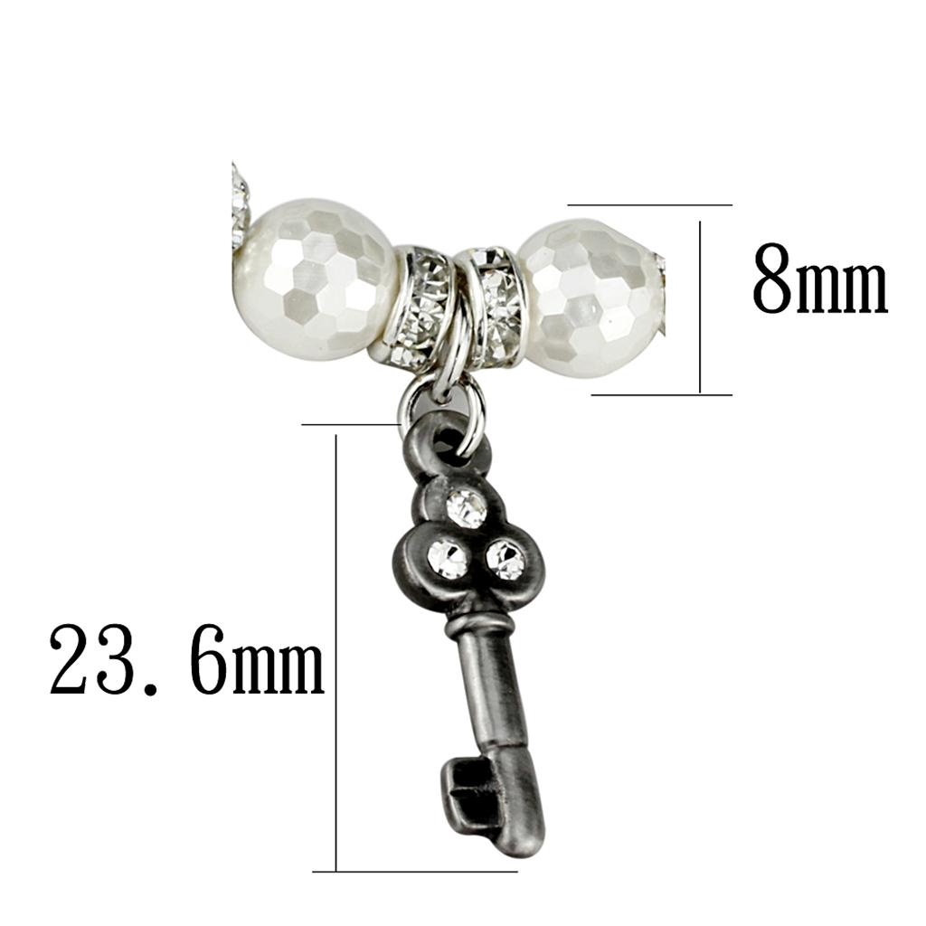 LO3797 - Antique Silver Brass Bracelet with Synthetic Glass Bead in White-1